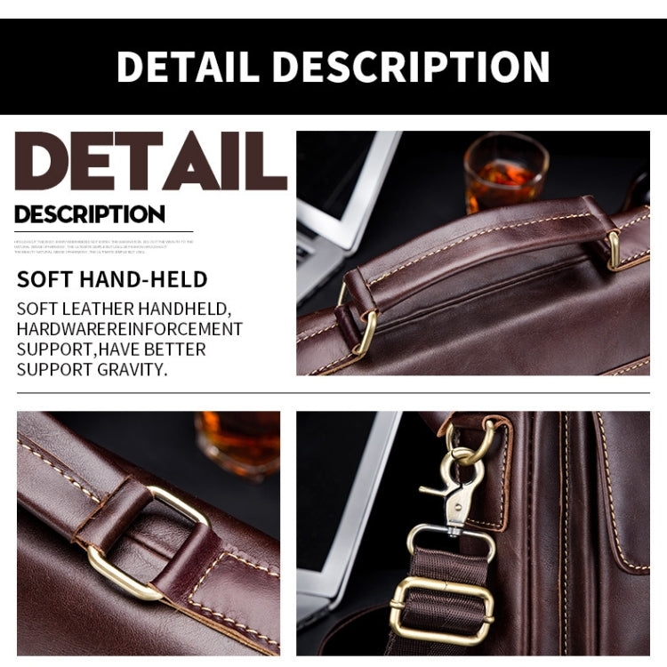 BULL CAPTAIN 302 First-Layer Cowhide Men Casual Shoulder Bag Leather Retro Briefcase(Obsmetrical Black)