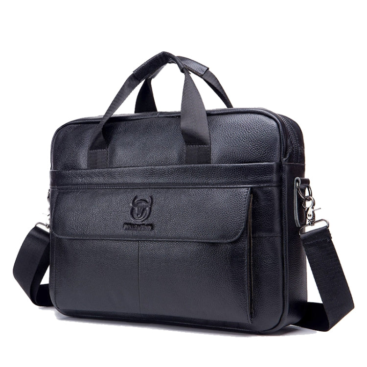 BULL CAPTAIN 046 Men Leather Briefcase First-Layer Cowhide Computer Handbag(Black)