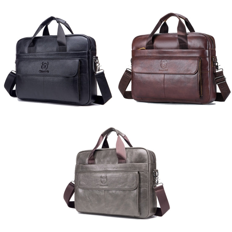 BULL CAPTAIN 046 Men Leather Briefcase First-Layer Cowhide Computer Handbag(Black)