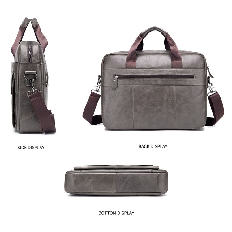 BULL CAPTAIN 046 Men Leather Briefcase First-Layer Cowhide Computer Handbag(Brown)