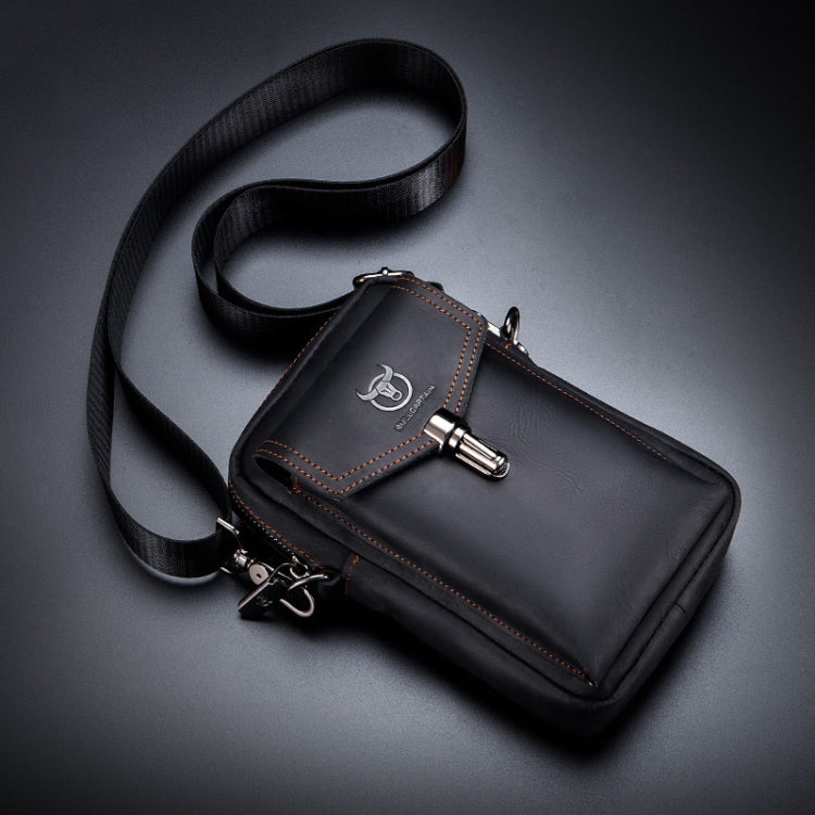 BULL CAPTAIN 076 Retro Leather Mobile Phone Waist Bag Men Leather Messenger Bag(Black)