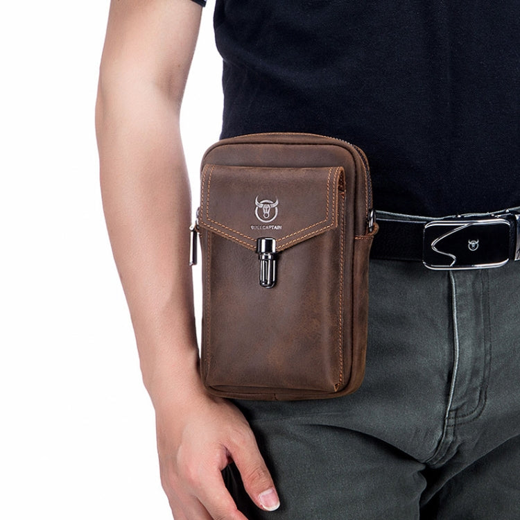 BULL CAPTAIN 076 Retro Leather Mobile Phone Waist Bag Men Leather Messenger Bag(Black)