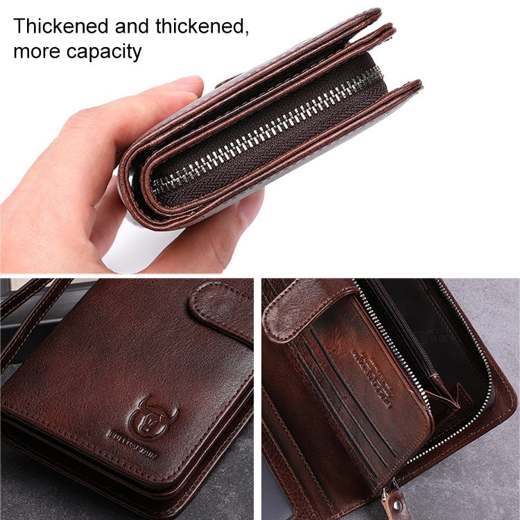 BULL CAPTAIN 028 Long Buckle Retro Cowhide Multi-Function Wallet (Green)