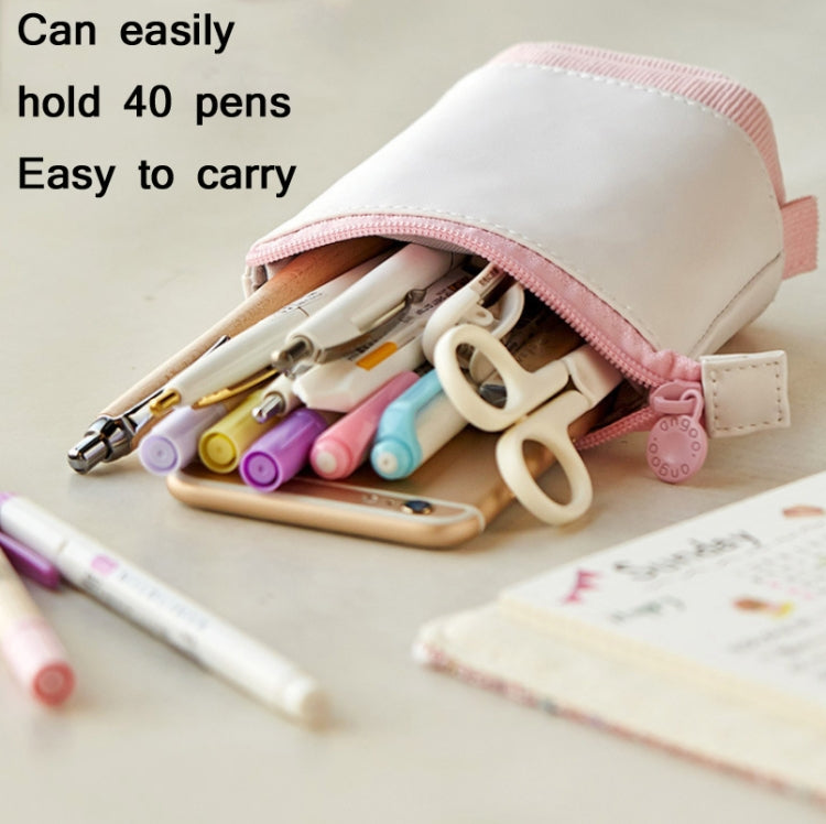 ANGOO Corduroy Retractable Drop-Down Pencil Case Student Stationery Storage Bag(Pink)
