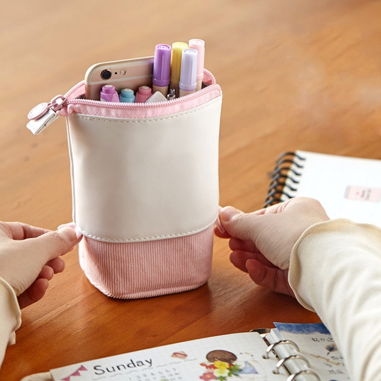 ANGOO Corduroy Retractable Drop-Down Pencil Case Student Stationery Storage Bag(Purple)