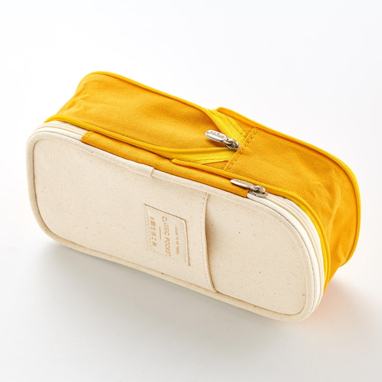 Angoo Cotton And Linen Large Capacity Pencil Stationery Bag(602 Turmeric / Beige)