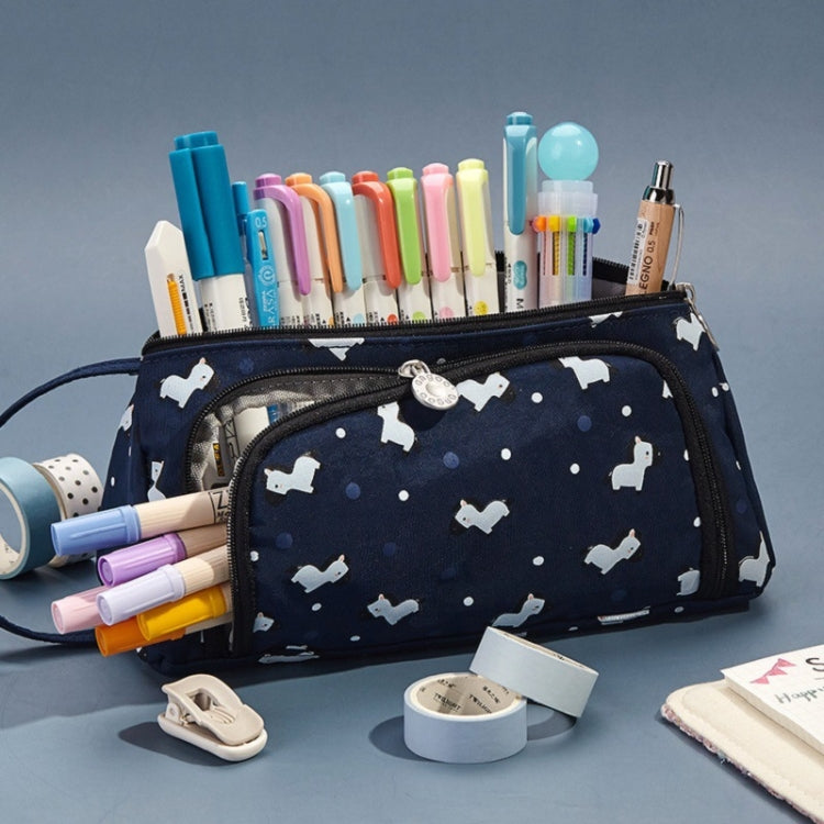 Angoo Canvas Large-Capacity Stationery Case With Side Window Student Pencil Storage Bag(Horse Starry Sky)