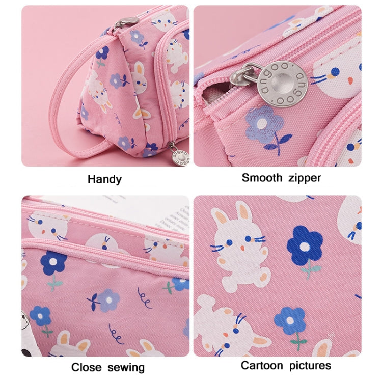 Angoo Canvas Large-Capacity Stationery Case With Side Window Student Pencil Storage Bag(Beckoning Bear)