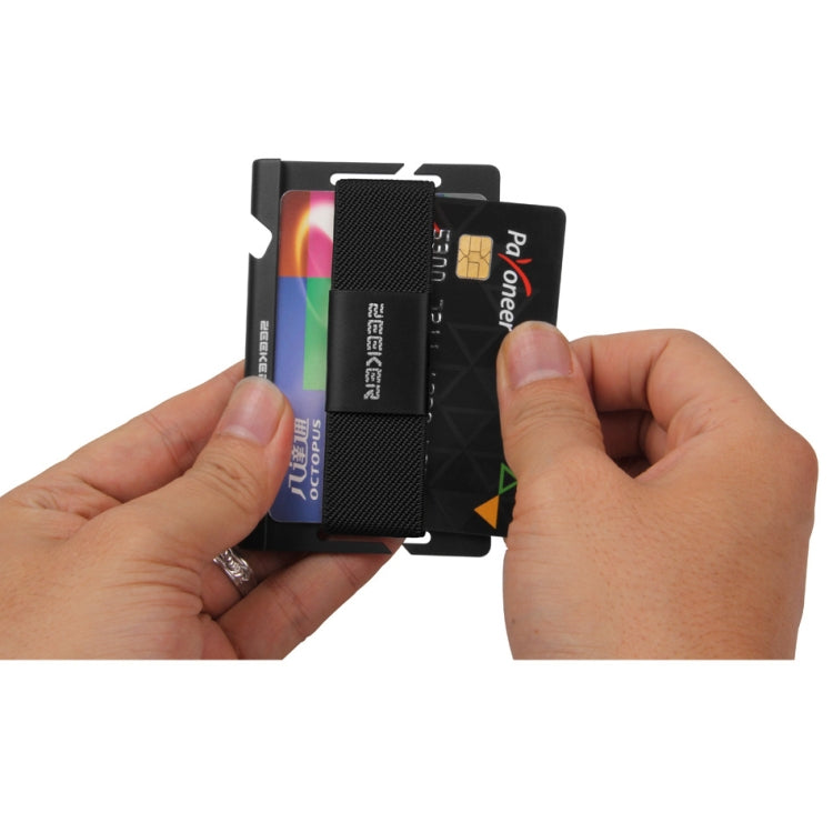 ZEEKER JK03  Aluminum Alloy Card Holder Multi-Function Elastic Band Women And Men Wallet Metal Business Card Holder(Blue)