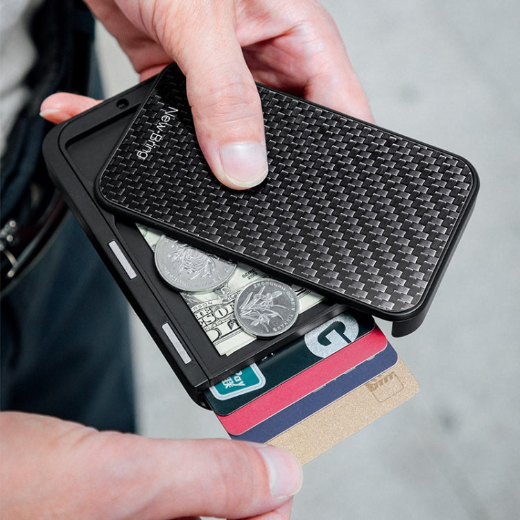 New-Bring Metal Card Holder RFID Anti-Theft Magnetic Automatic Shift Business Card Sase Waterproof Wallet, Colour: Carbon Fiber