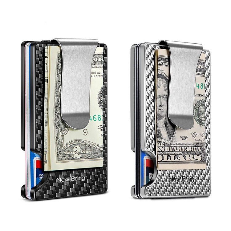New-Bring Metal Carbon Fiber Wallet Ultra-Thin Card Holder Male RFID Anti-Theft Simple Wallet Bank Credit Card Storage Device(Silver)