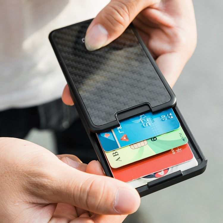 New-Bring  Carbon Fiber Metal Card Holder Male Personality Card Holder Anti-Theft  RFID Ultra-Thin Small Card Box(Black)