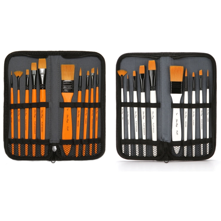 ZHU TING 10 In 1 Wooden Pole Nylon Wool Watercolor Pen And Board Brush Fan Shaped Painting Pen Set With Cloth BagZHUTING( Yellow Rod)