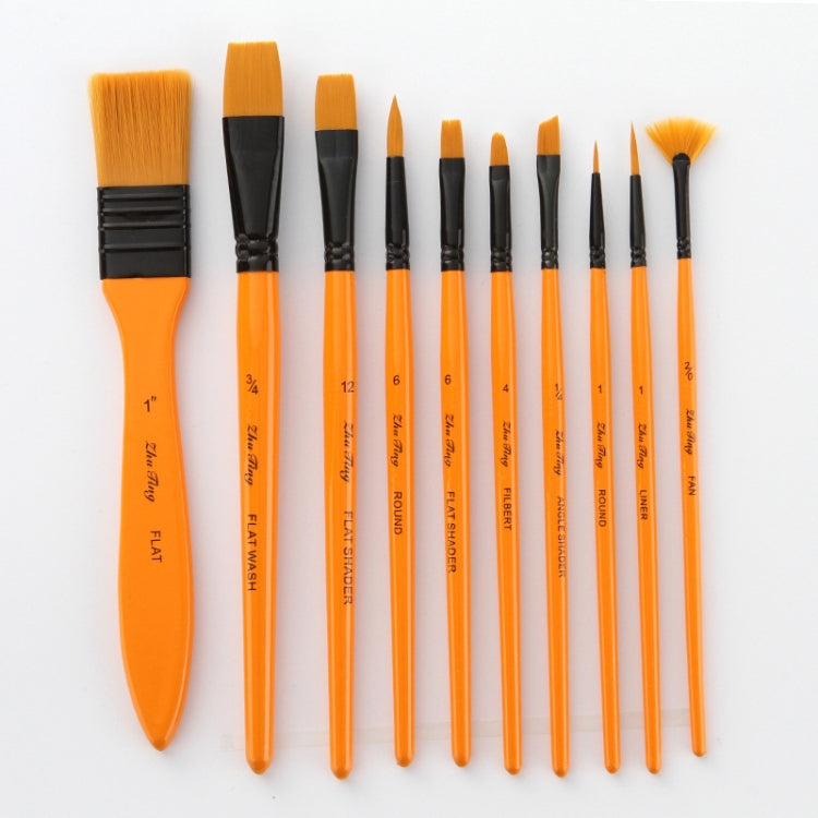 ZHU TING 10 In 1 Wooden Pole Nylon Wool Watercolor Pen And Board Brush Fan Shaped Painting Pen Set With Cloth BagZHUTING( Yellow Rod)