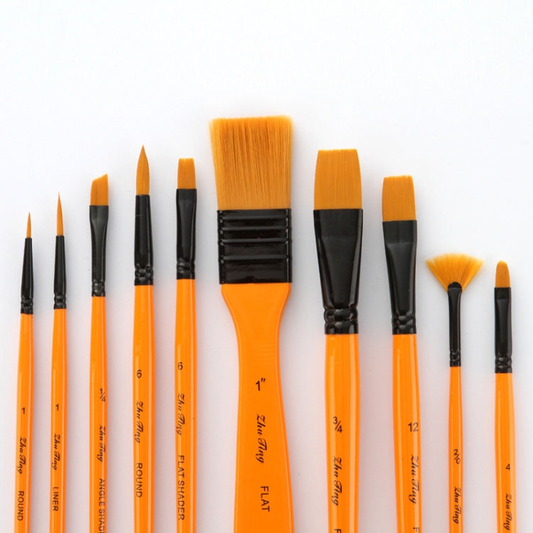 ZHU TING 10 In 1 Wooden Pole Nylon Wool Watercolor Pen And Board Brush Fan Shaped Painting Pen Set With Cloth BagZHUTING( Yellow Rod)