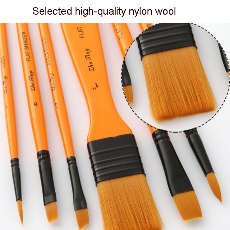 ZHU TING 10 In 1 Wooden Pole Nylon Wool Watercolor Pen And Board Brush Fan Shaped Painting Pen Set With Cloth BagZHUTING( Yellow Rod)