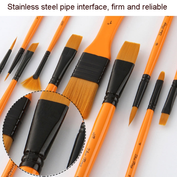 ZHU TING 10 In 1 Wooden Pole Nylon Wool Watercolor Pen And Board Brush Fan Shaped Painting Pen Set With Cloth BagZHUTING( Yellow Rod)