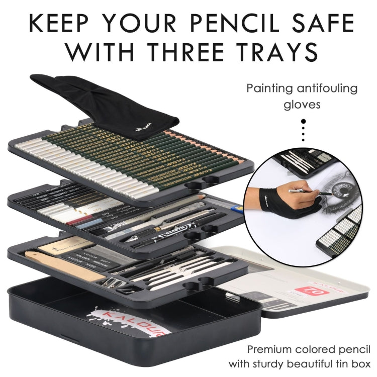 KALOUR 70 in 1  Sketch Pencil Iron Box Set Sketch Tool Set Fine Art Painting Pencil(Black)