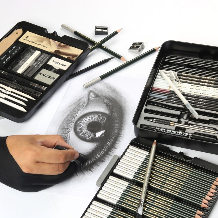 KALOUR 70 in 1  Sketch Pencil Iron Box Set Sketch Tool Set Fine Art Painting Pencil(Black)