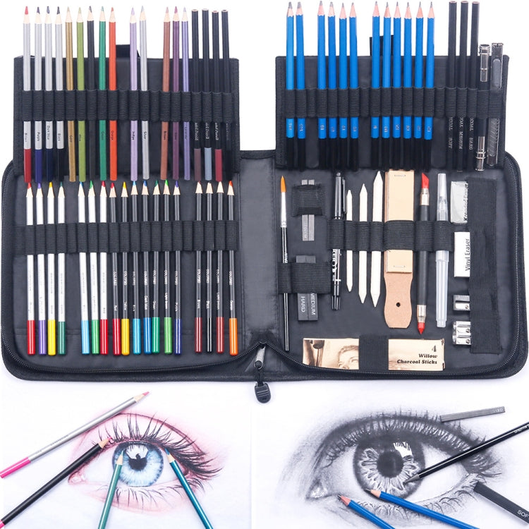KALOLR YW-PC083  83 in 1 Portable Sketch Tool Water-Soluble Color Lead Metal Color Lead Combination Sketch Drawing Set(Black)
