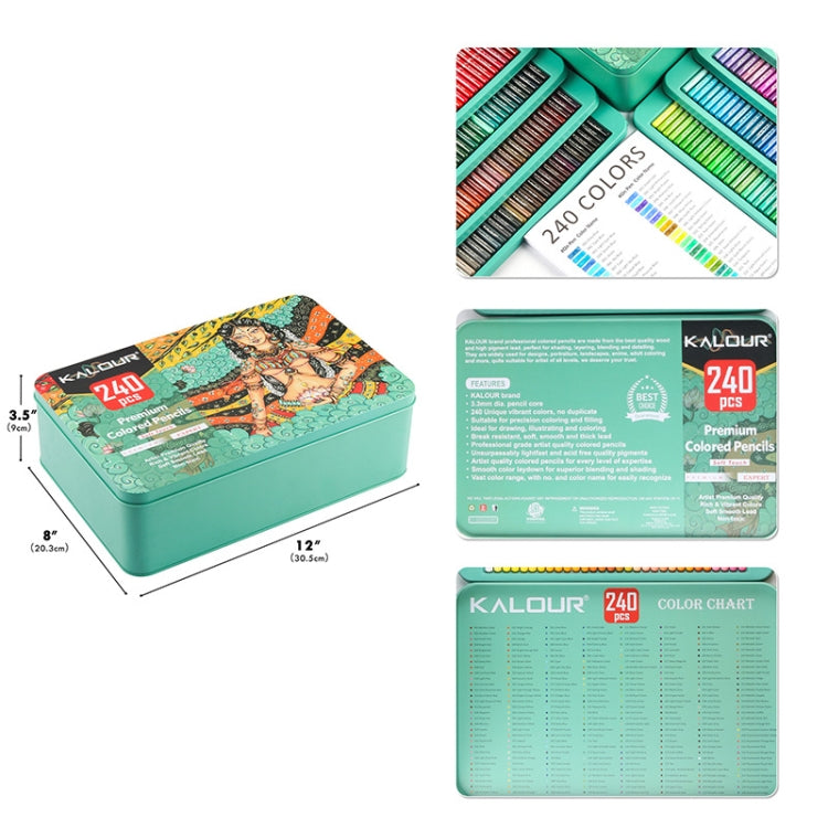 Kalour 240 Colors Color Lead Pencil Set Hand Painted Doodle Color Pencil Painting Pencil(Iron Box Packaging)