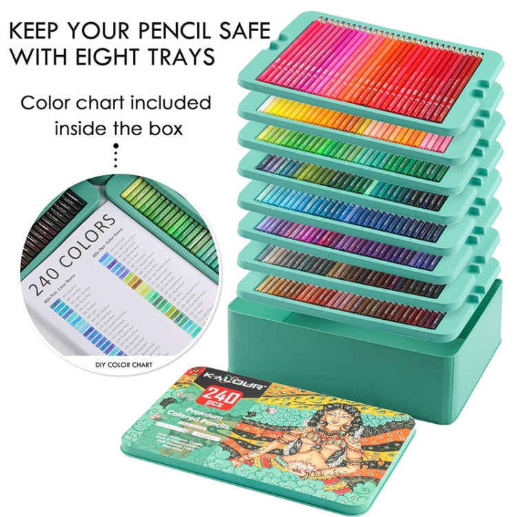 Kalour 240 Colors Color Lead Pencil Set Hand Painted Doodle Color Pencil Painting Pencil(Iron Box Packaging)