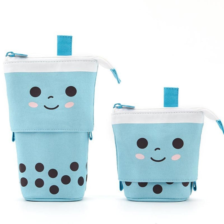 ANGOO Cute Girl Heart Multifunctional Pen Holder Stationery Retractable Storage Bag(Blue Silk Velvet Tea)