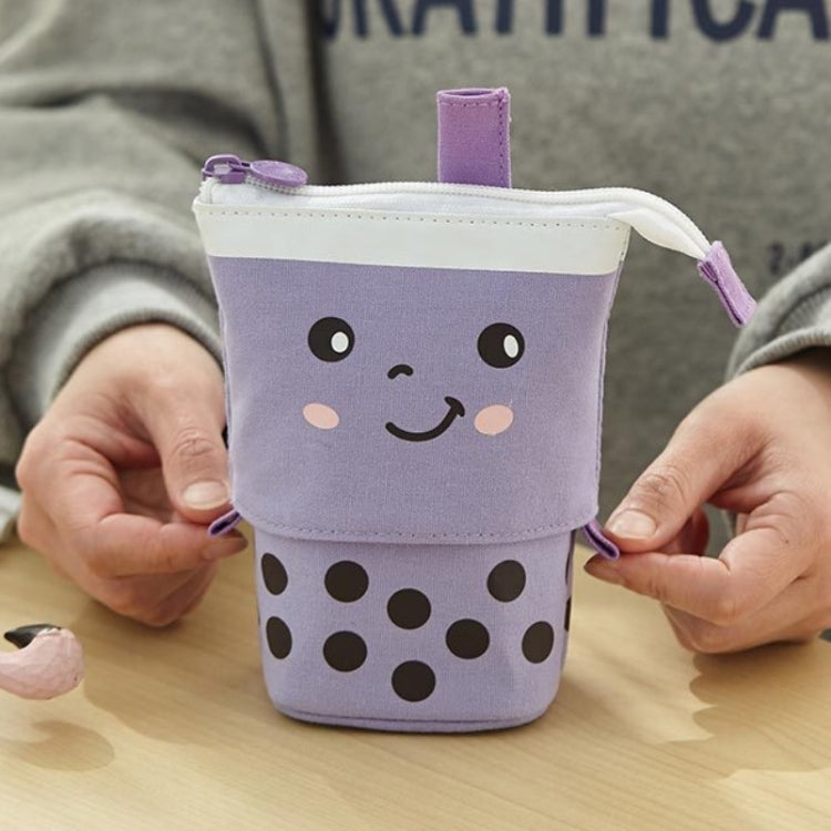 ANGOO Cute Girl Heart Multifunctional Pen Holder Stationery Retractable Storage Bag(Taro Milk Tea)