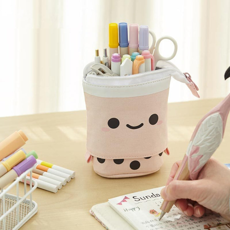 ANGOO Cute Girl Heart Multifunctional Pen Holder Stationery Retractable Storage Bag(Coffee Milk Tea)