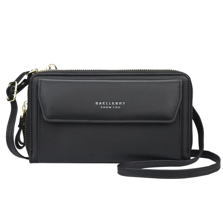 Baellerry Ladies Single Shoulder Messenger Bag Large Capacity Double Zipper Mobile Phone Bag(Black)