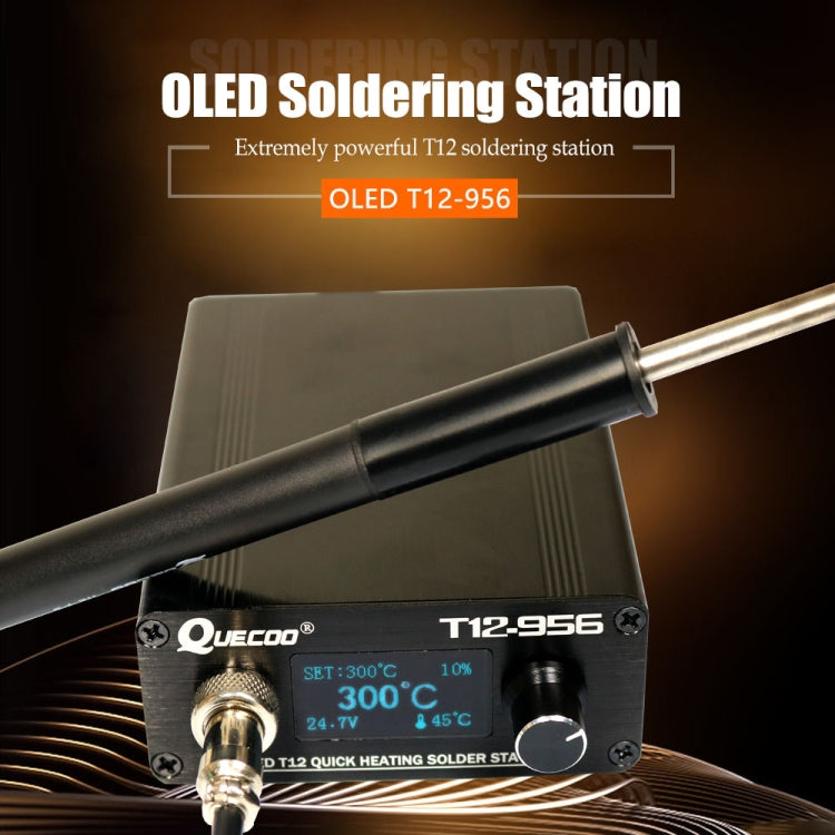 QUECOO T12-956 1.3-Inch Screen Electric Soldering Iron Soldering Station With P9 Handle, US Plug (Black Handle)