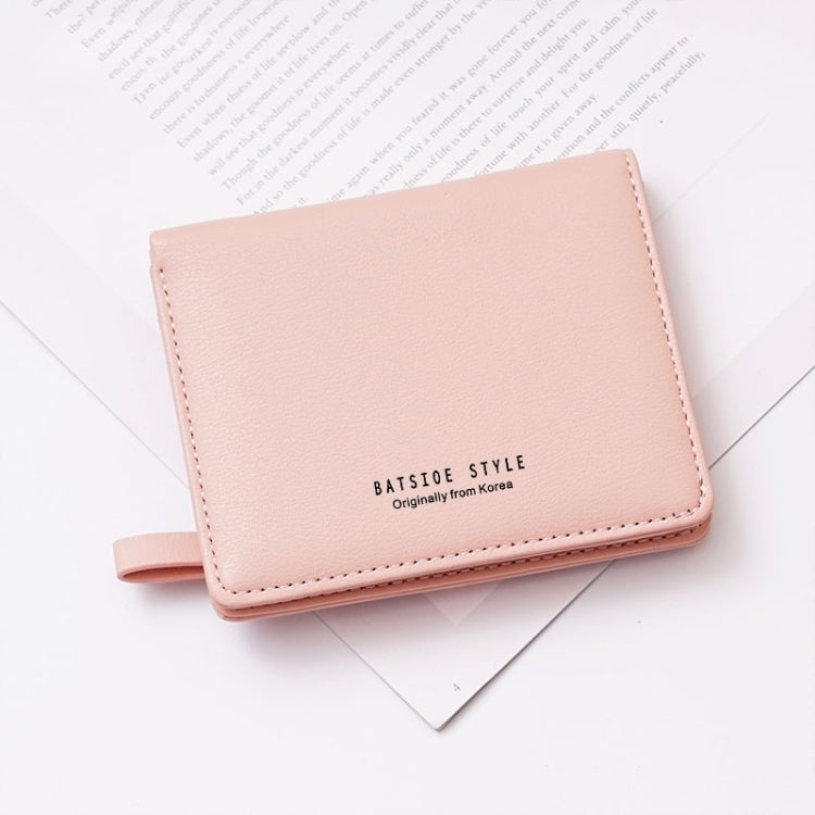 BATSIOE Short Type Ladies Wallet Small Fresh Two-Fold Student Bag Simple Multi-Card Coin Purse(Pink)