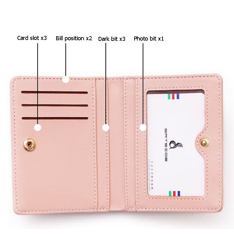 BATSIOE Short Type Ladies Wallet Small Fresh Two-Fold Student Bag Simple Multi-Card Coin Purse(Pink)