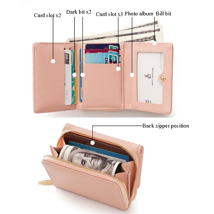 BATSIOE Square Ladies Wallet Tri-Fold Multi-Function Card Holder Zipper Cartoon Coin Purse(Light Green)