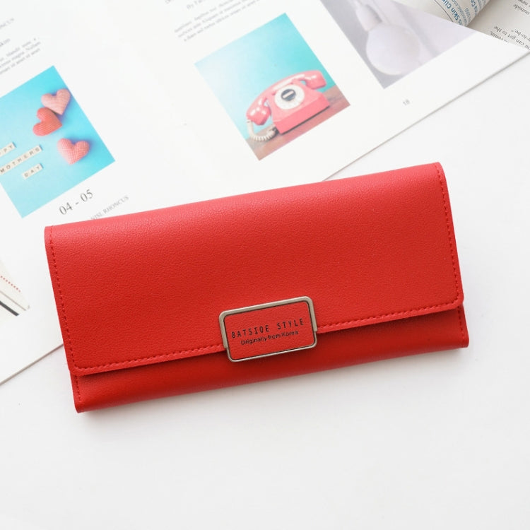 BATSIOE Women Wallet Tri-Fold Long Type Buckle Clutch Multi-Card Pocket PU Wallet(Red Wine)