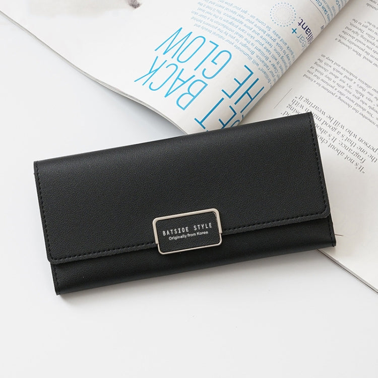 BATSIOE Women Wallet Tri-Fold Long Type Buckle Clutch Multi-Card Pocket PU Wallet(Black)