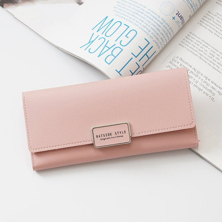 BATSIOE Women Wallet Tri-Fold Long Type Buckle Clutch Multi-Card Pocket PU Wallet(Light Pink)