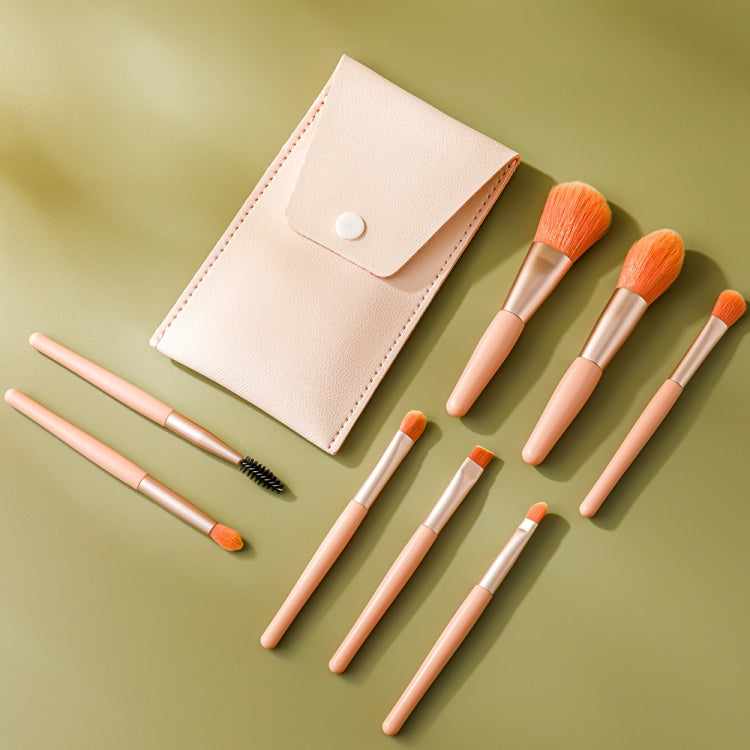 8-in-1 Mini Wooden Handle Makeup Brush Set Portable Loose Powder Brush(Rose Pink)