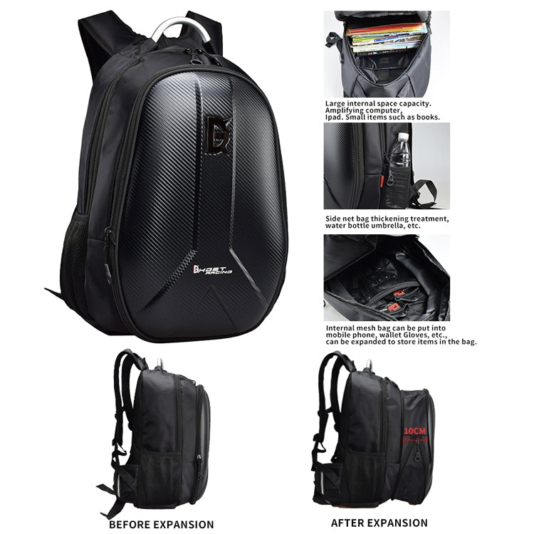 GHOST RACING GR-BB02 Men Motorcycle Riding Backpack Helmet Hard Shell Backpack Locomotive Travel Computer Bag(Black)