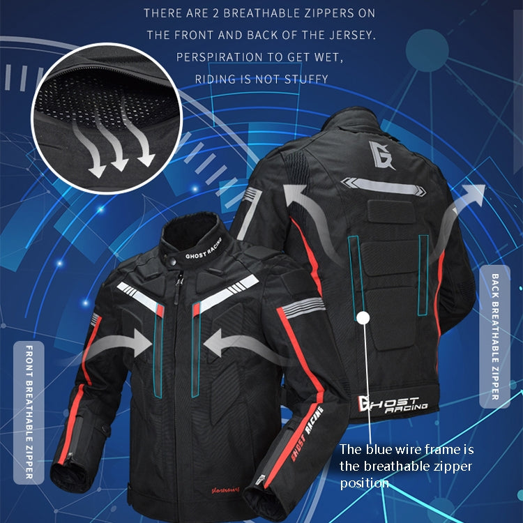 GHOST RACING GR-Y07 Motorcycle Cycling Jacket Four Seasons Locomotive Racing Anti-Fall Cloth, Size: XXXXL(Black)