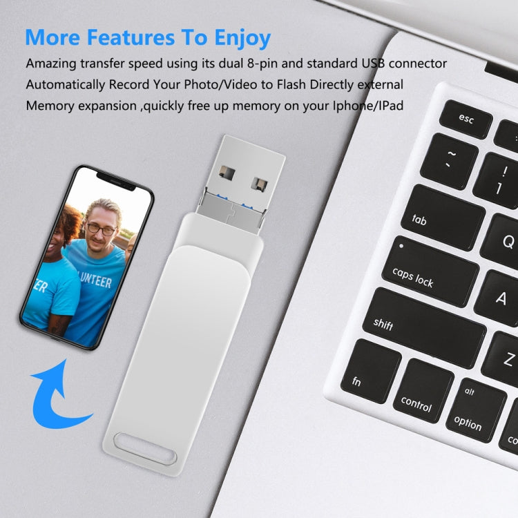 USB 3.0 + 8 Pin + USB-C / Type-C 3 in 1 Phone Computer Metal Rotatable U-Disk, 32GB, 16 GB, 64GB