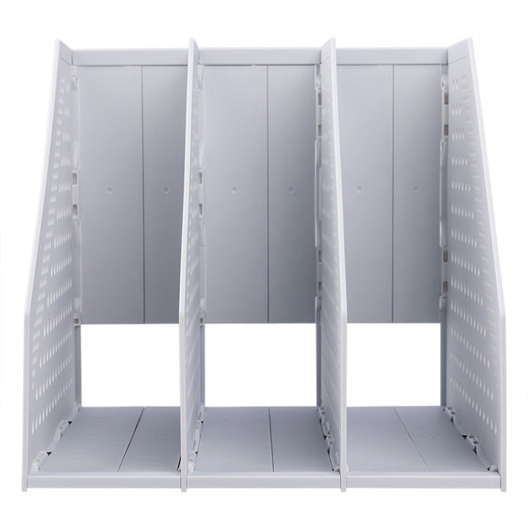 Deli 78995 Three-Compartment File Rack Foldable Desktop Storage Book Stand(Light Gray)