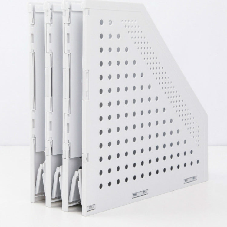Deli 78995 Three-Compartment File Rack Foldable Desktop Storage Book Stand(Light Gray)