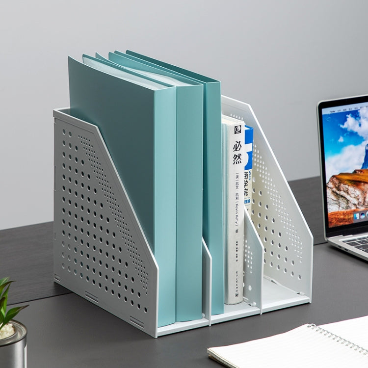 Deli 78995 Three-Compartment File Rack Foldable Desktop Storage Book Stand(Light Gray)