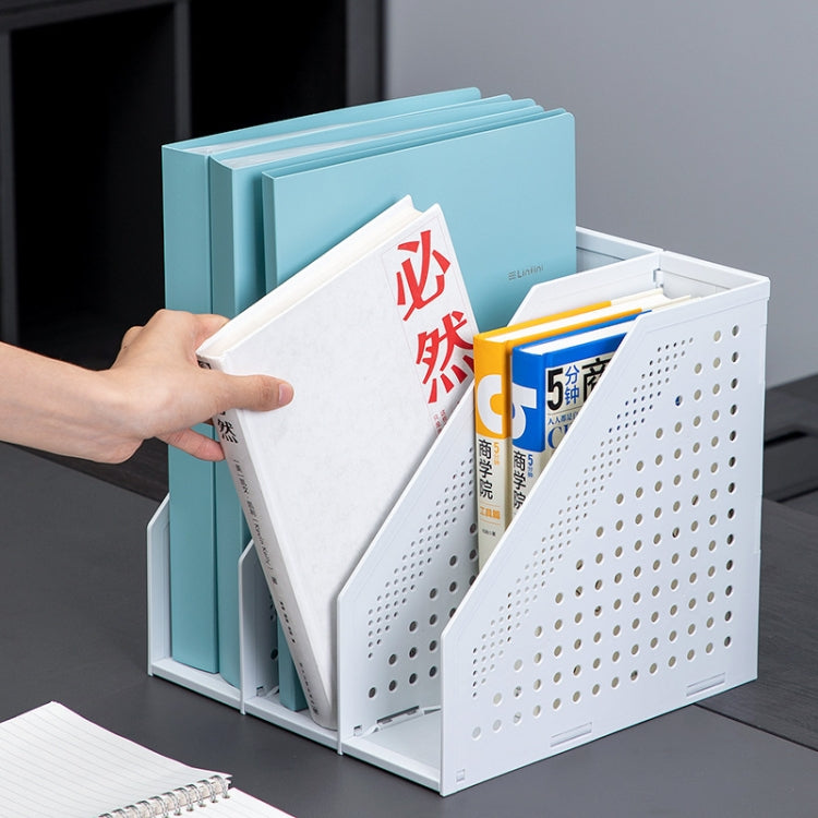 Deli 78995 Three-Compartment File Rack Foldable Desktop Storage Book Stand(Light Gray)