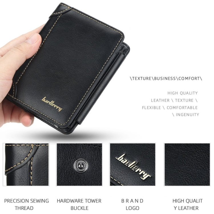 Baellerry D9159 Men Short Tri-Fold Zip Coin Purse Thin Card Holder(Coffee)