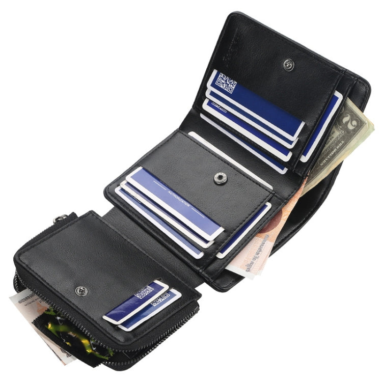 Baellerry D9159 Men Short Tri-Fold Zip Coin Purse Thin Card Holder(Coffee)