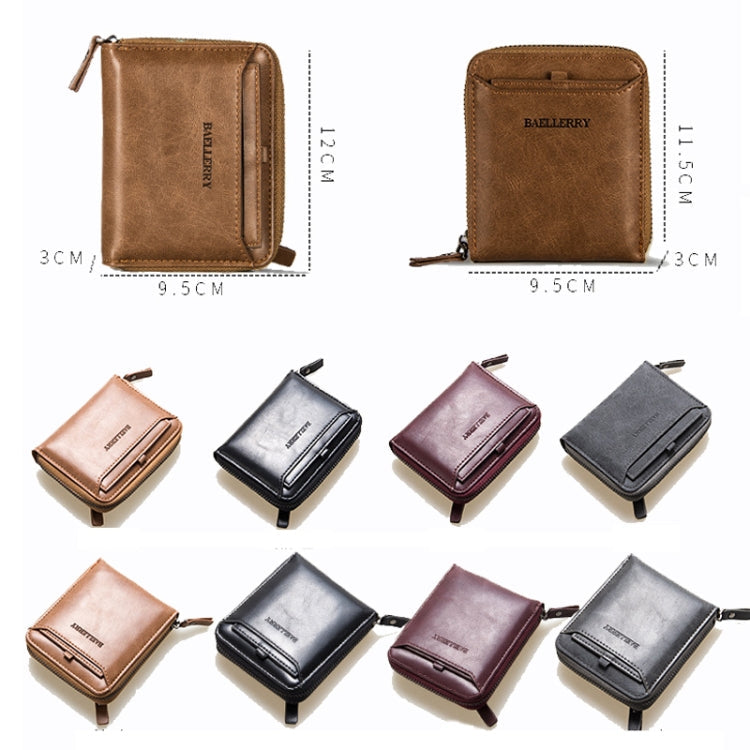 Baellerry D3124 Short PU Leather Wallet Zipper Retro Youth Small Wallet(Purple Vertical)