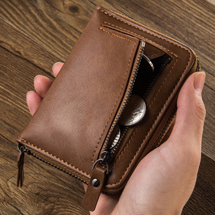 Baellerry D3124 Short PU Leather Wallet Zipper Retro Youth Small Wallet(Black Horizontal)