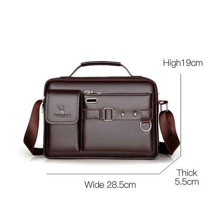 WEIXIER D235 Men Shoulder Bag Portable PU Leather Handbag(Plain Texture Light Brown)